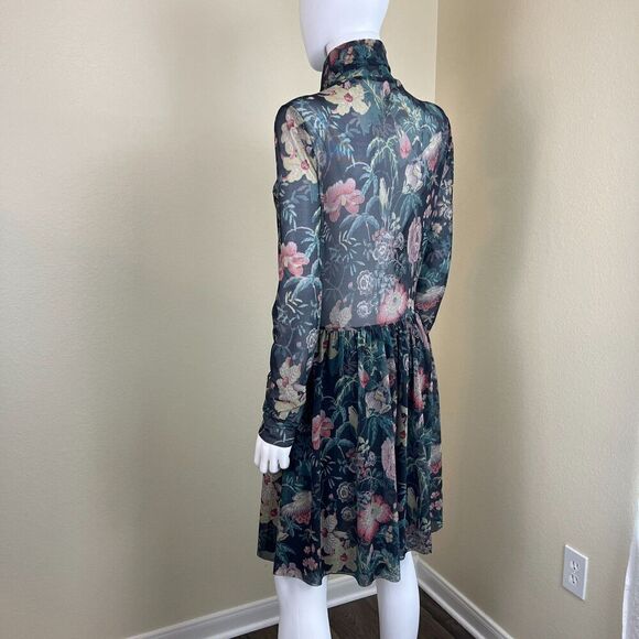 Rebecca Taylor La Vie Women's Size L Faded Garden Mesh Foral Mini Pullover Dress - Picture 15 of 15